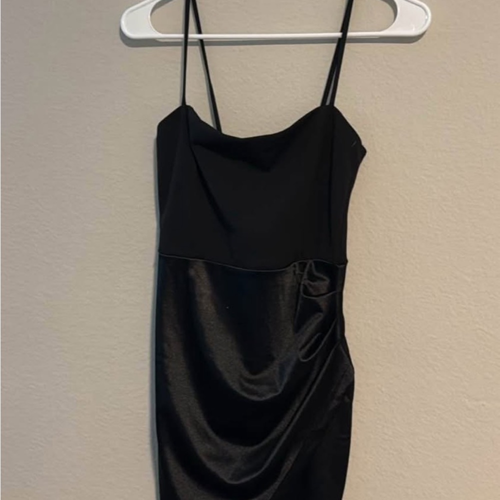 Windsor Elegant Black Satin Mini Dress